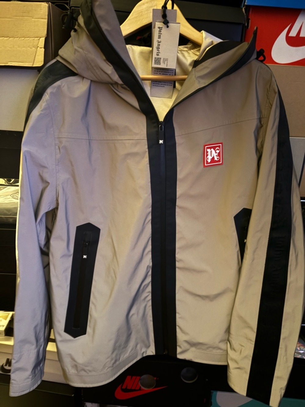 Palm Angels Khaki and Black Hooded Ski Jacket